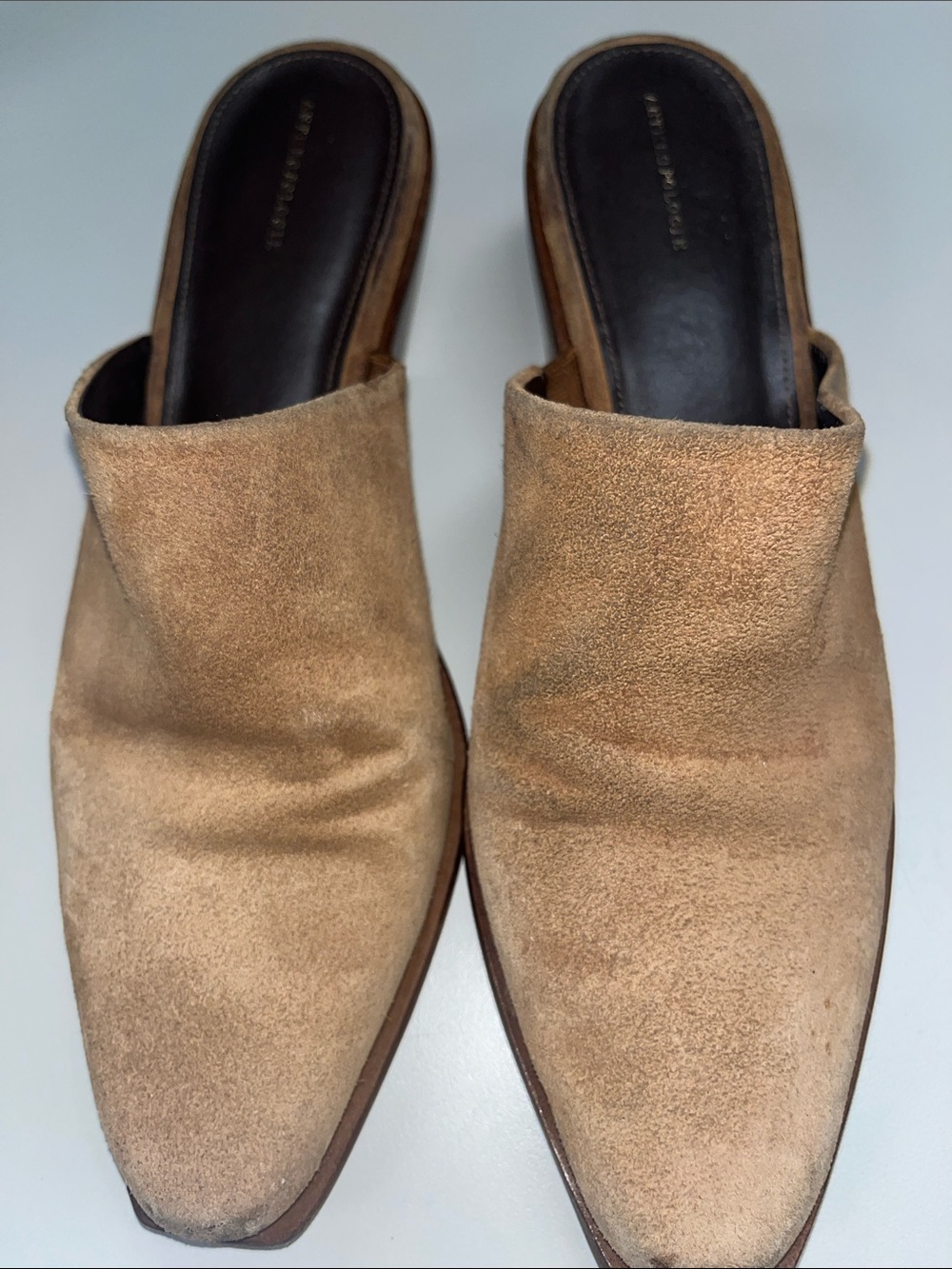 Anthropologie Brown Suede Low Slides size 8